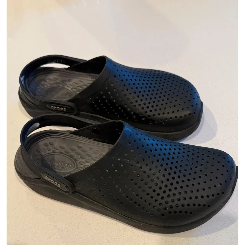 Crocs LiteRide Clogs Mens 7 Womens 9 Black Smoke Athletic Slip On Shoes